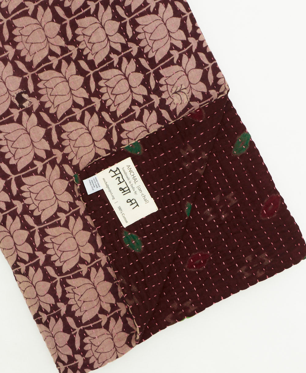 kantha quilt throw featuring traditional kantha hand stitching