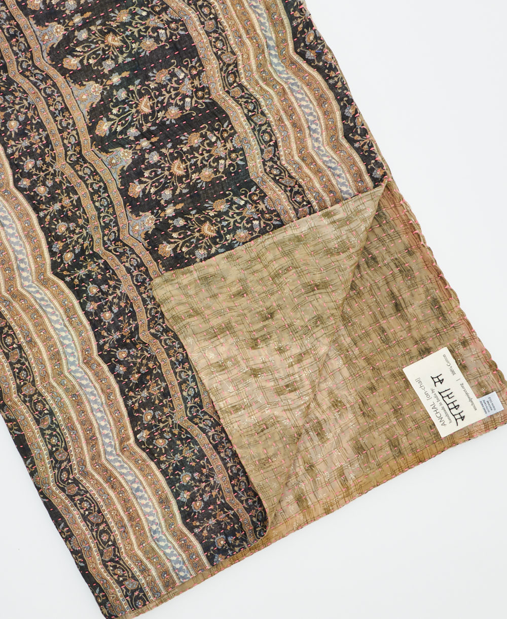 Kantha quilt throw featuring traditional kantha hand stitching