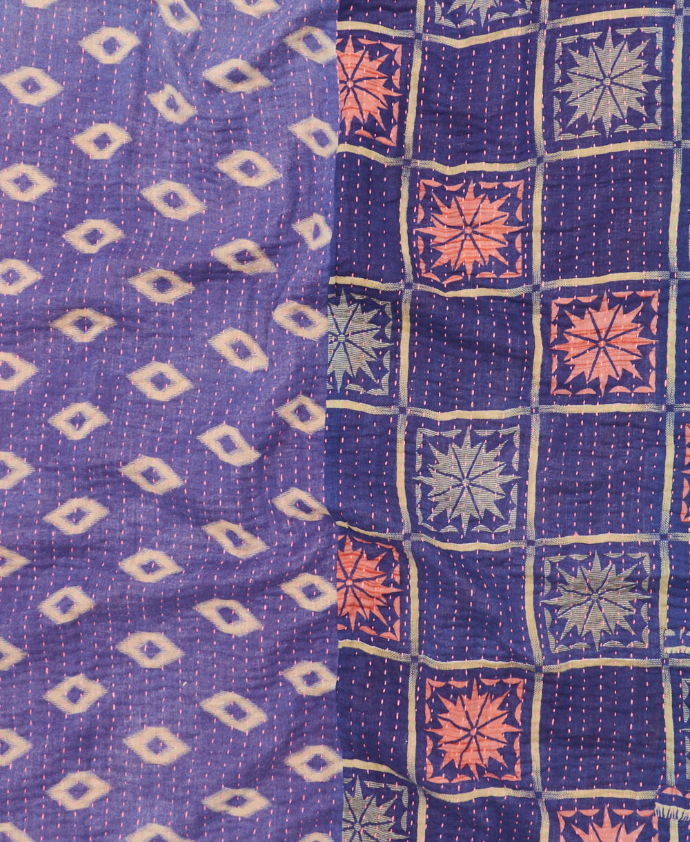 Kantha quilt throw made of recycled vintage saris