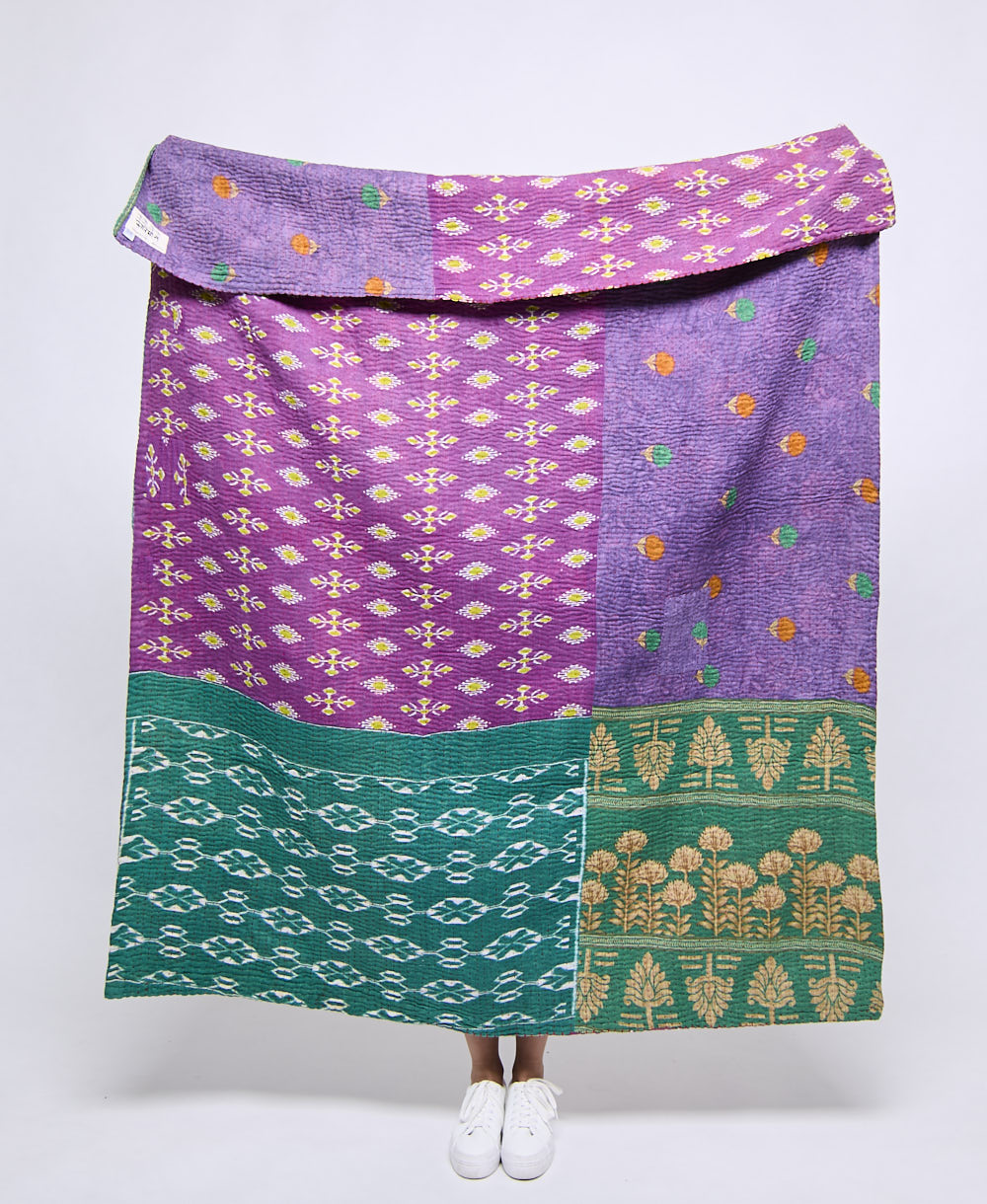 Artisan made kantha quilt throw