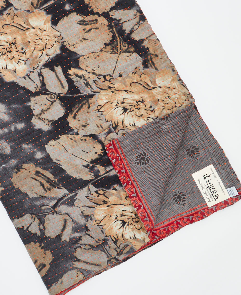 Kantha quilt throw featuring traditional kantha hand stitching