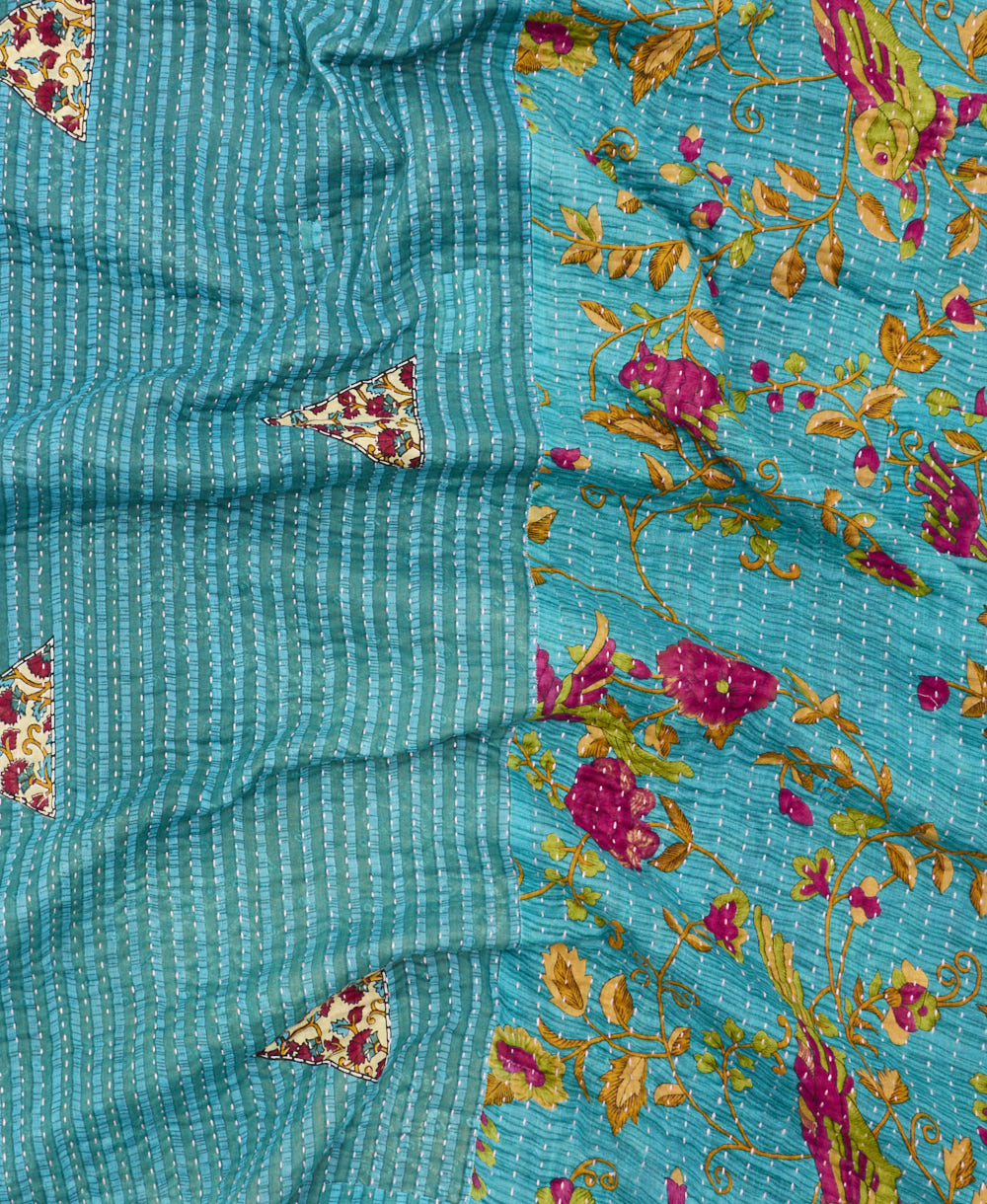 Kantha quilt throw made of recycled vintage saris