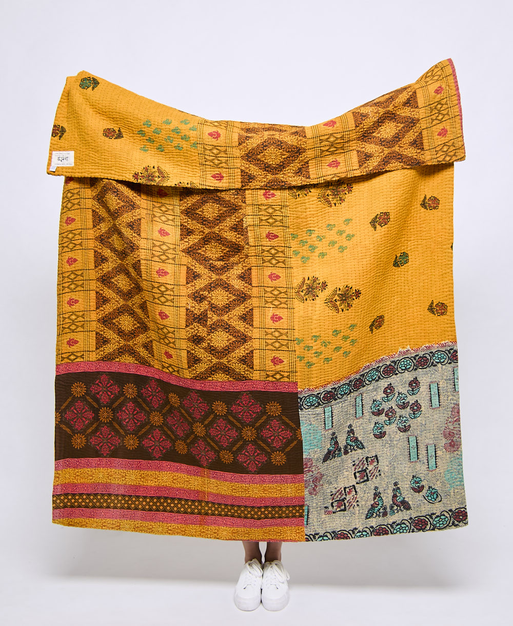 Artisan made kantha quilt throw