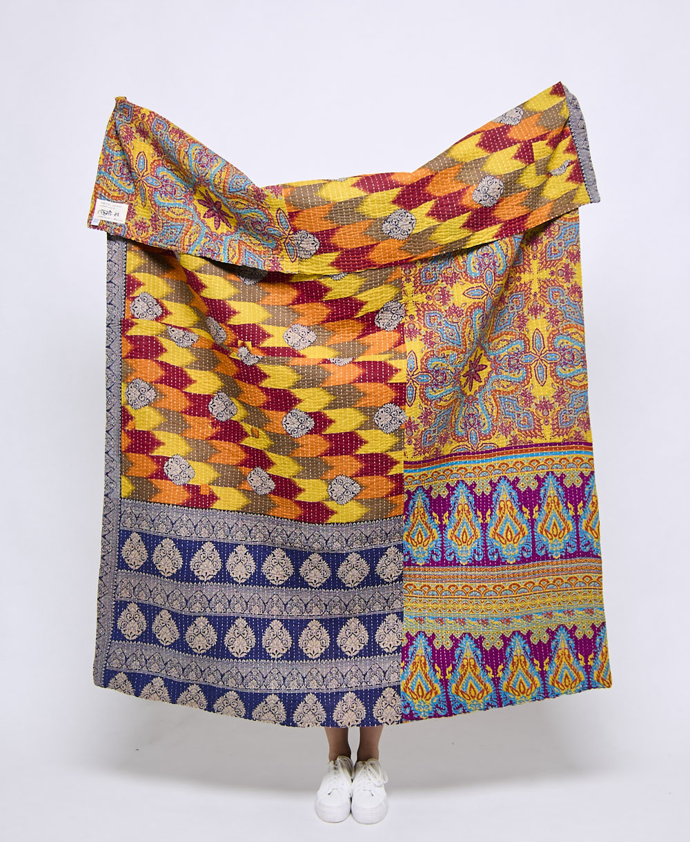 Artisan made kantha quilt throw