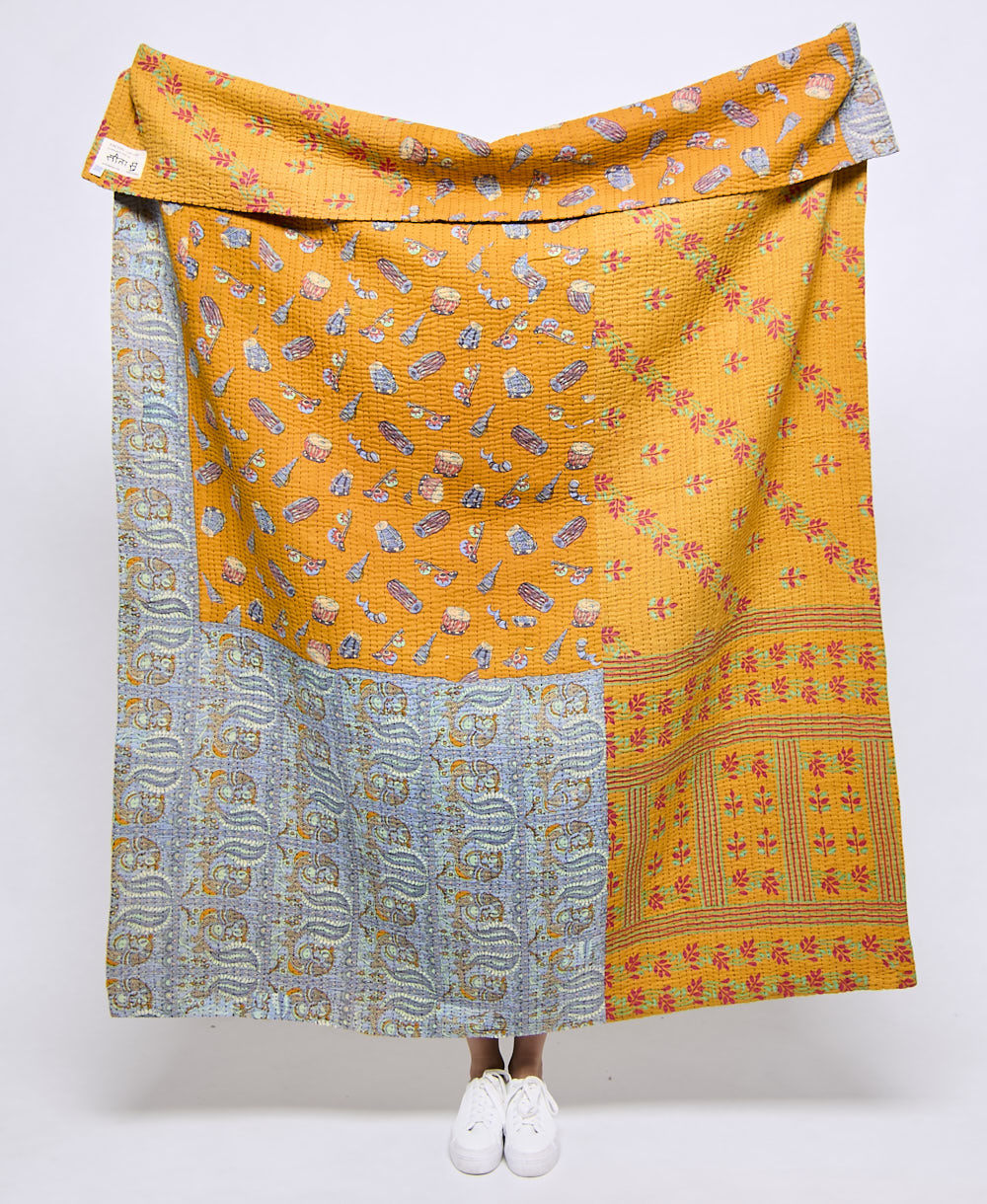 Artisan made kantha quilt throw