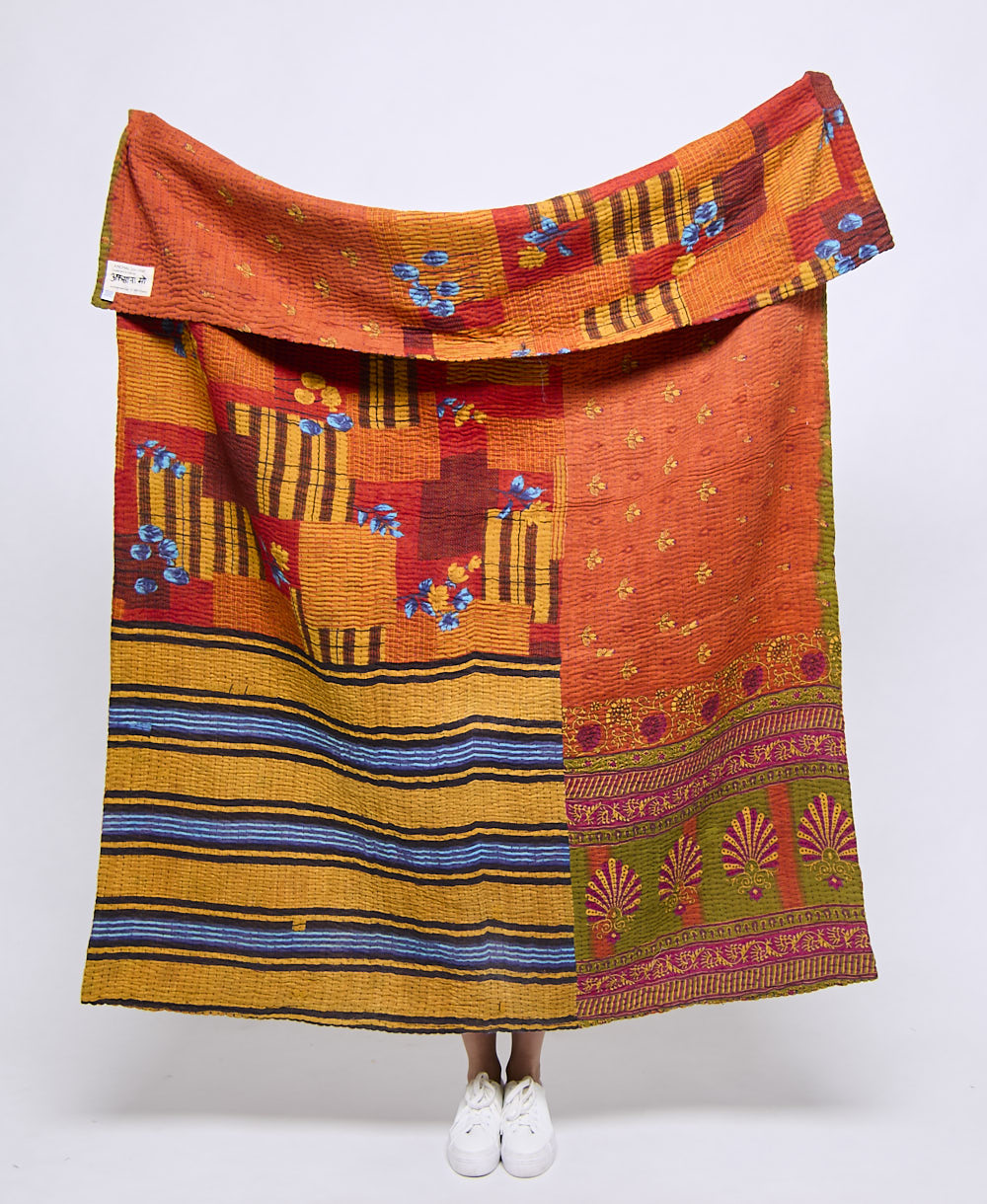 Artisan made kantha quilt throw