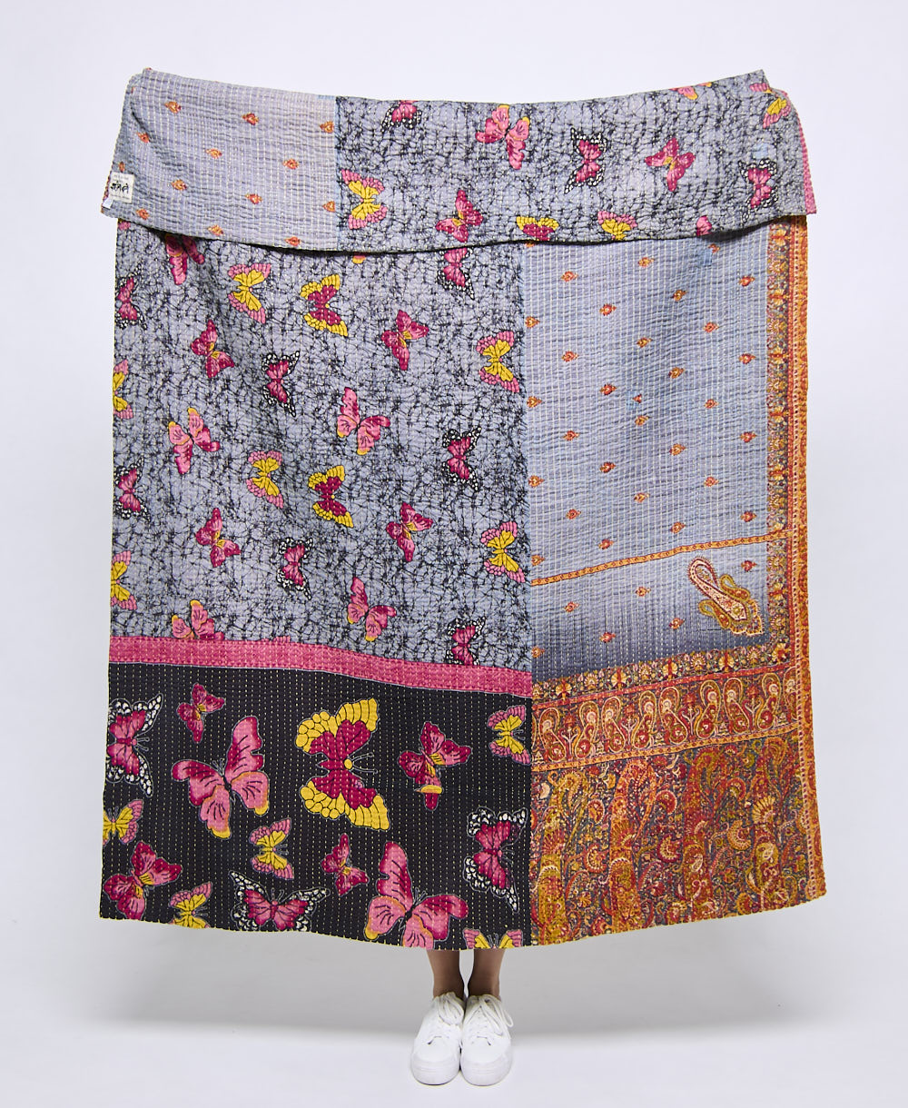 Artisan made kantha quilt throw