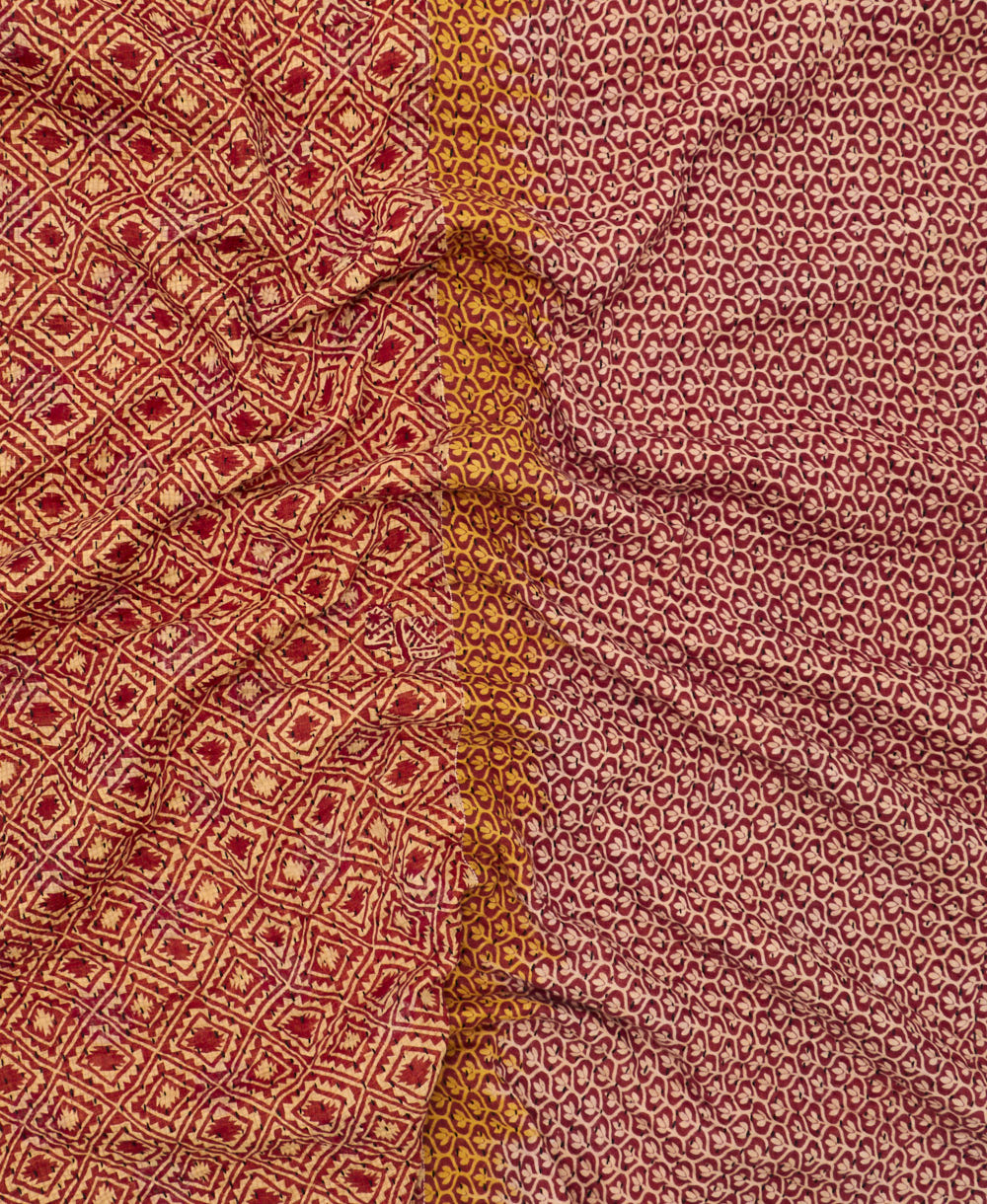 Kantha quilt throw featuring traditional kantha hand stitching