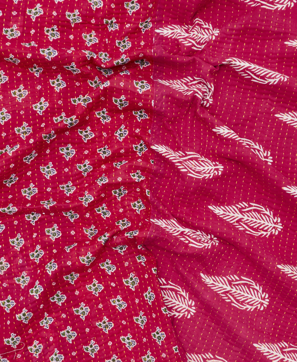 Kantha quilt throw featuring traditional kantha hand stitching