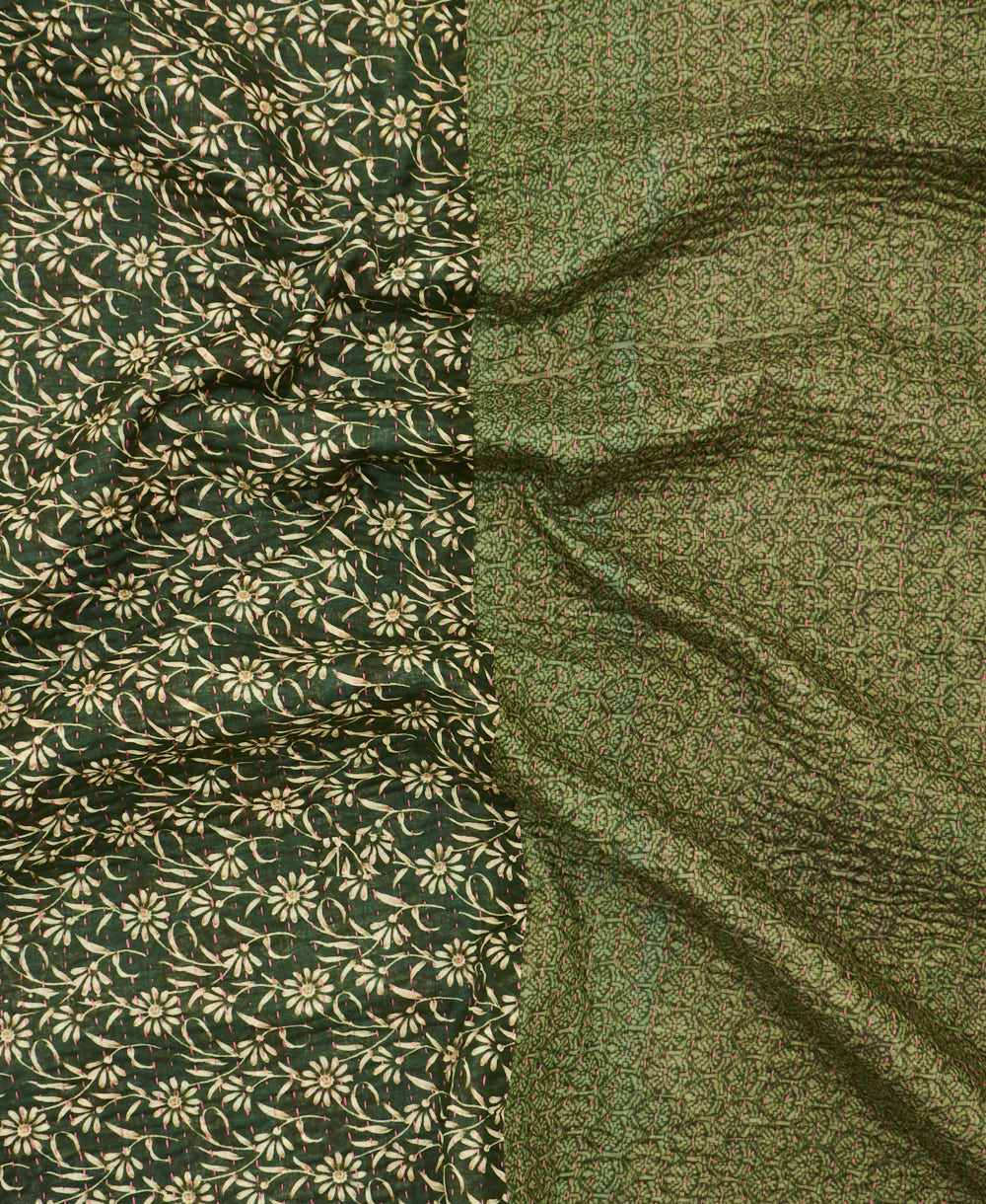 Kantha quilt throw featuring traditional kantha hand stitching