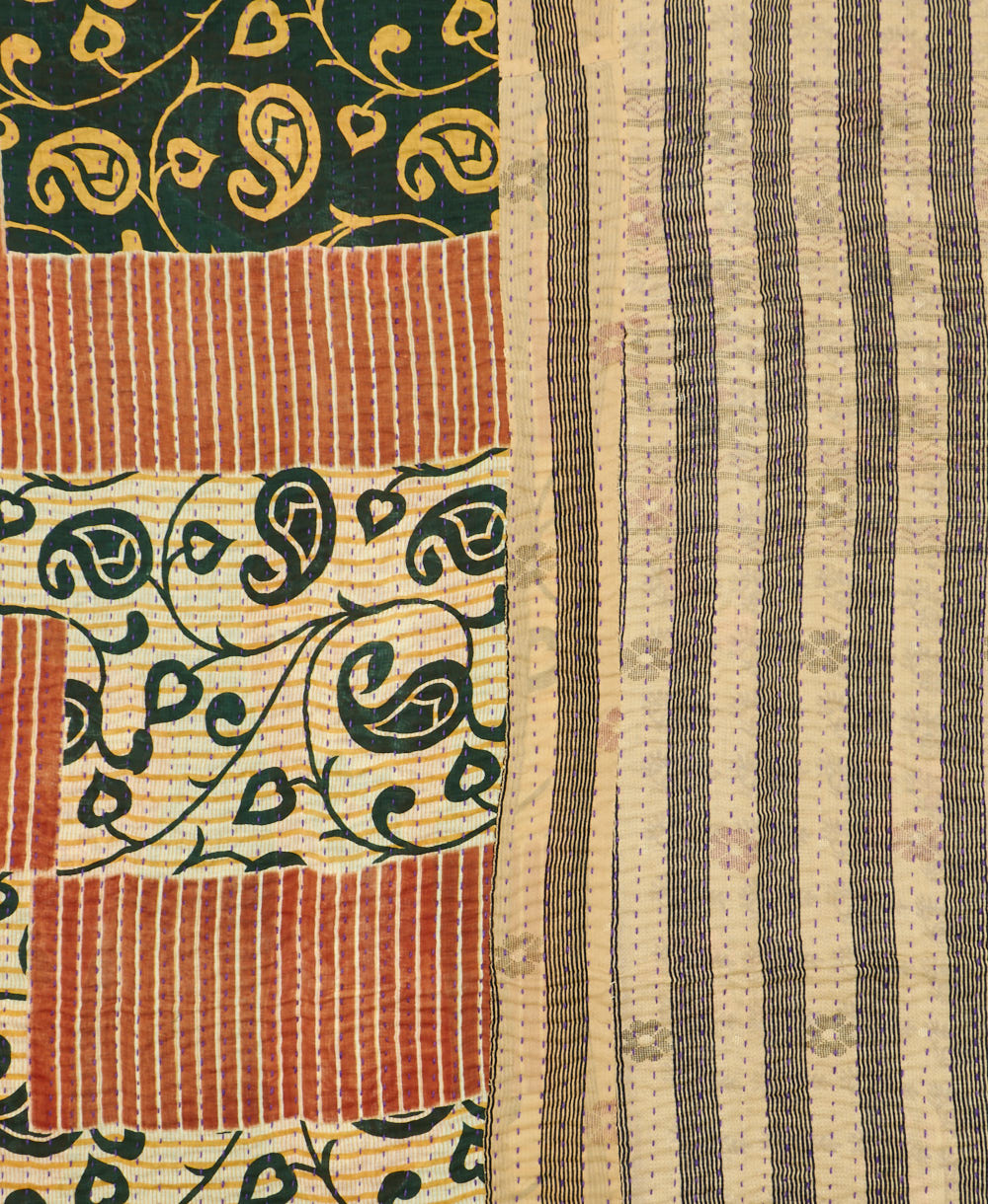 Kantha quilt throw made of recycled vintage saris
