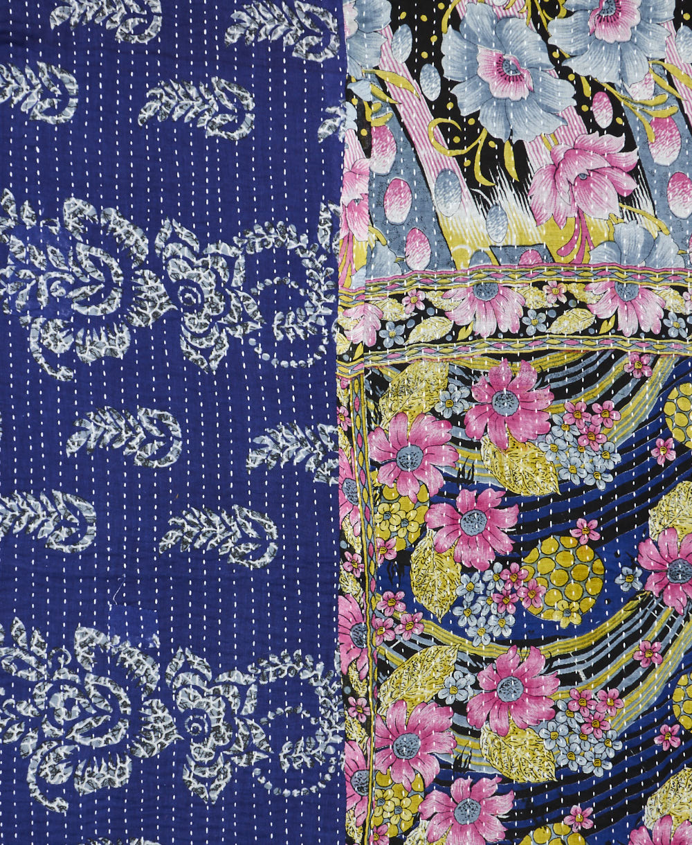 Kantha quilt throw made of recycled vintage saris