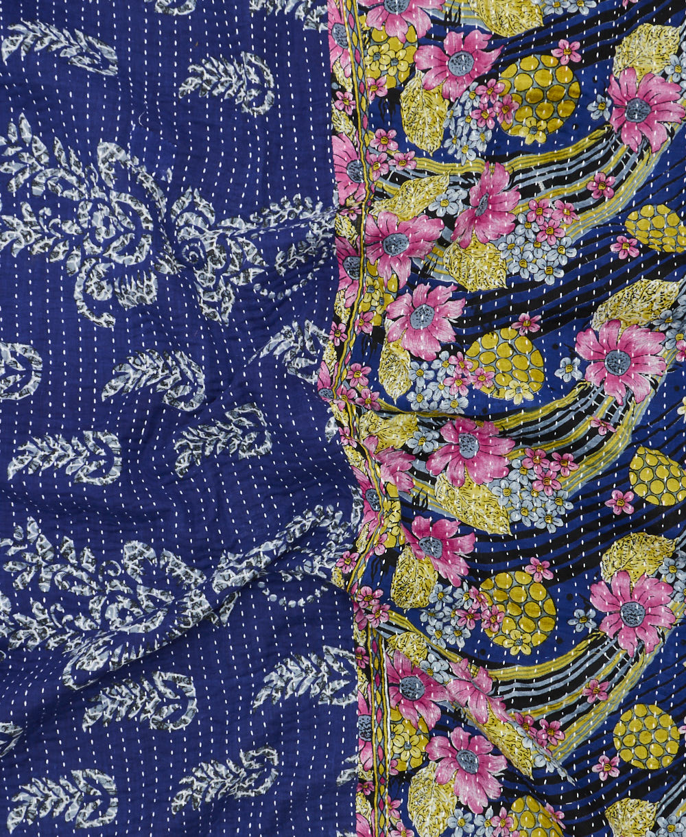 Kantha quilt throw featuring traditional kantha hand stitching
