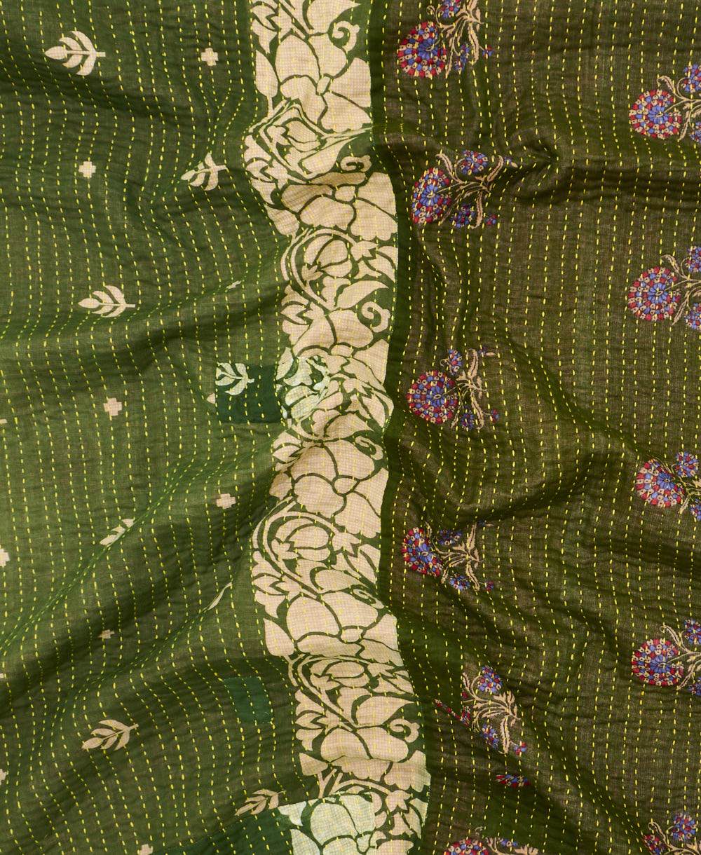 Kantha quilt throw featuring traditional kantha hand stitching