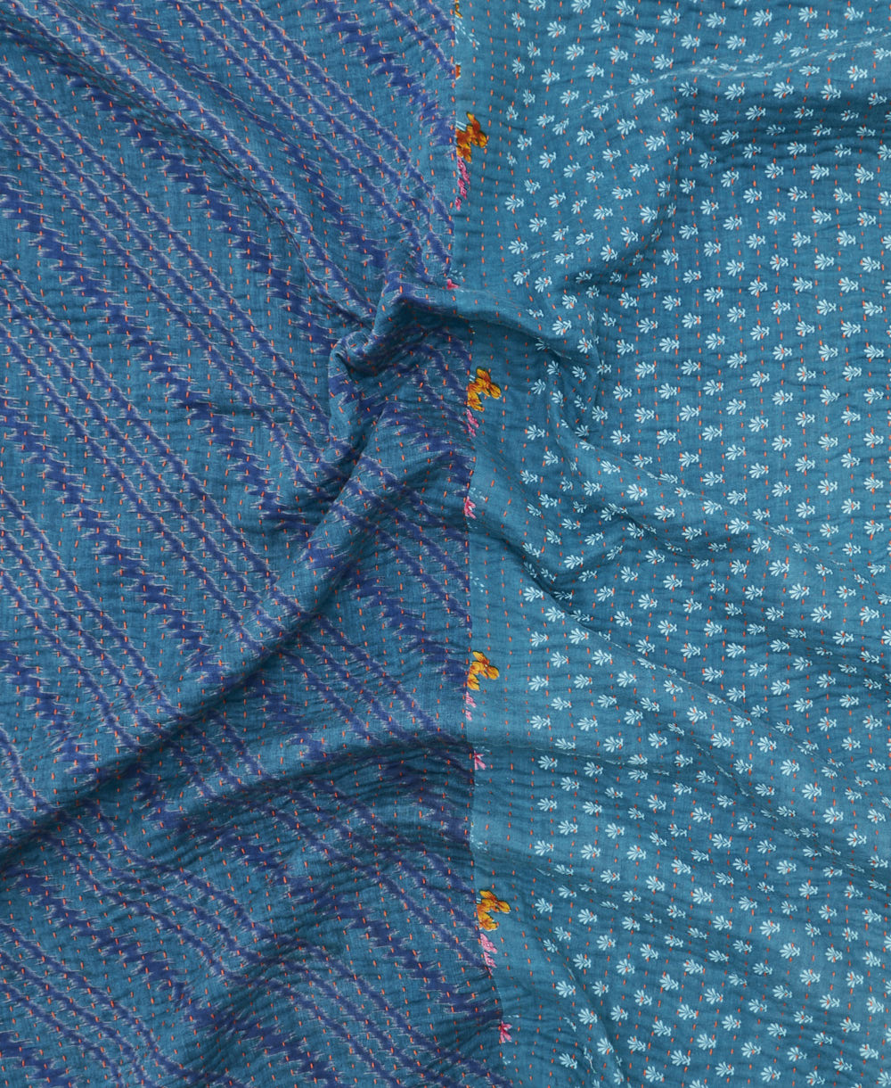 Kantha quilt throw featuring traditional kantha hand stitching