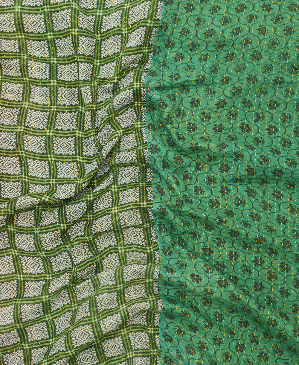 Kantha quilt throw featuring traditional kantha hand stitching