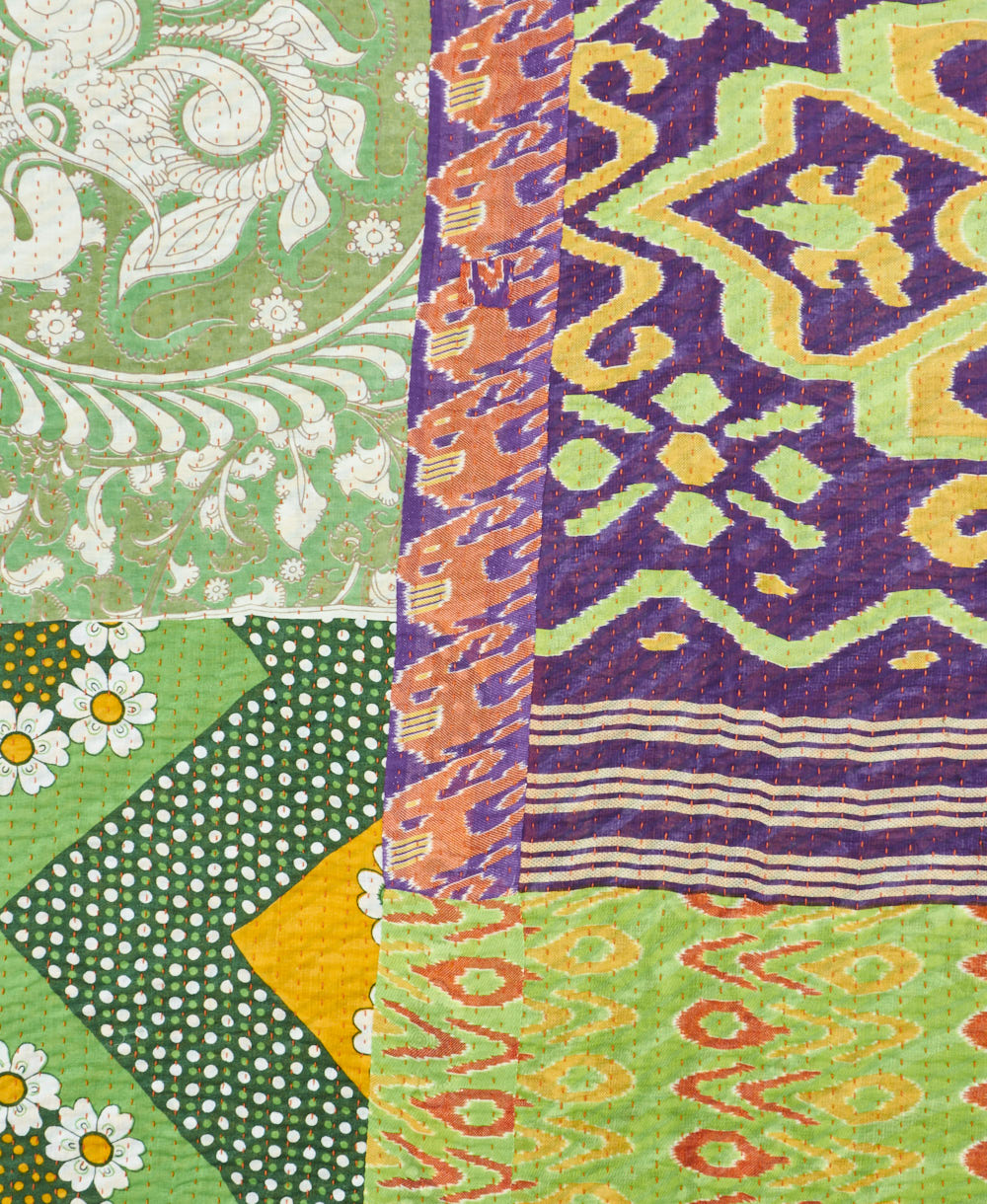 Kantha quilt throw made of recycled vintage saris