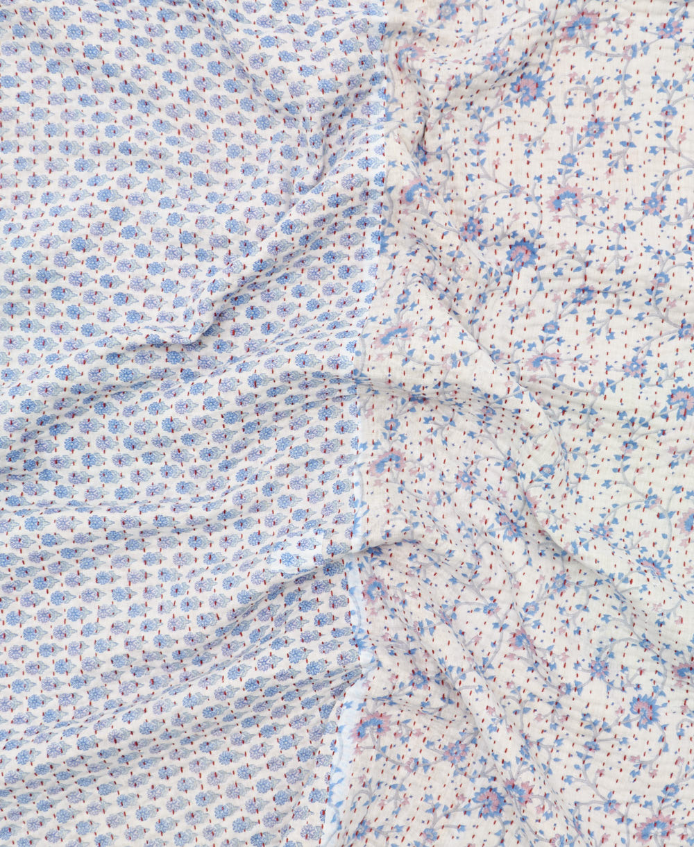 Kantha quilt throw featuring traditional kantha hand stitching