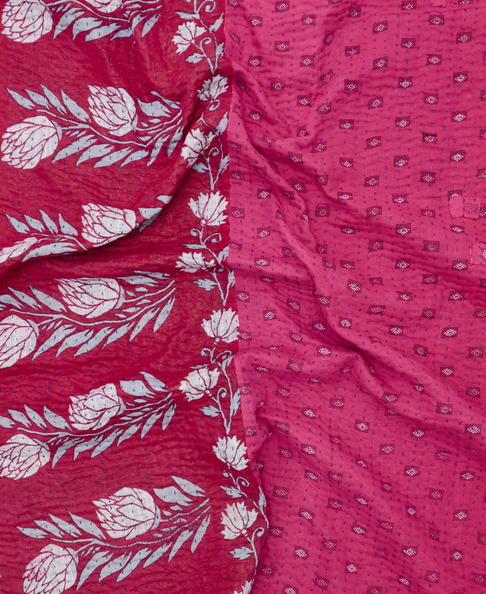 Kantha quilt throw featuring traditional kantha hand stitching