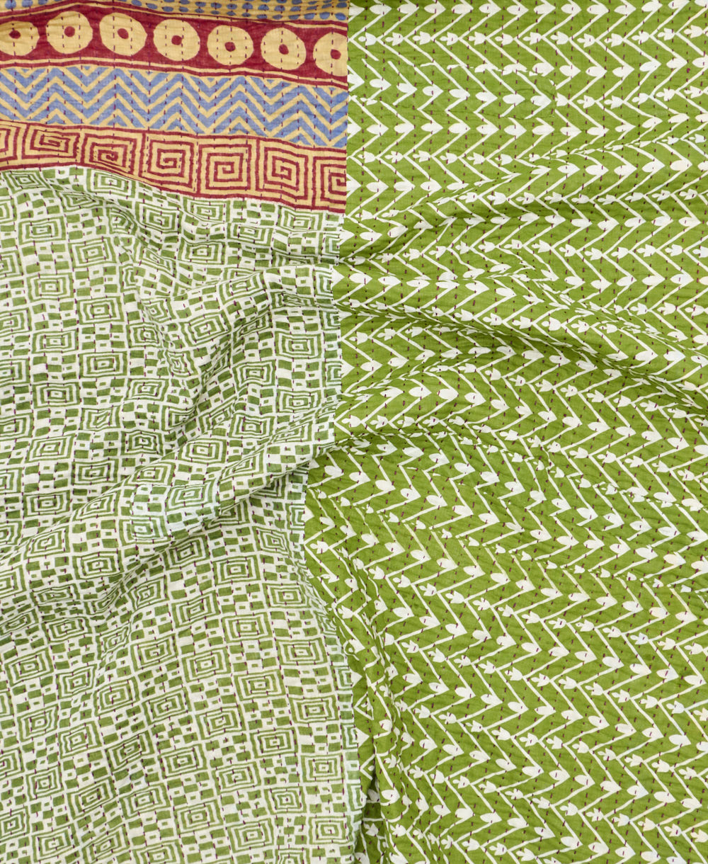 Kantha quilt throw featuring traditional kantha hand stitching