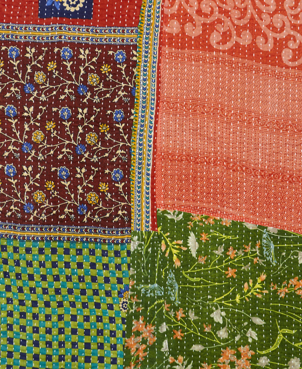 Kantha quilt throw made of recycled vintage saris