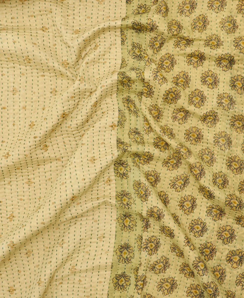 Kantha quilt throw featuring traditional kantha hand stitching