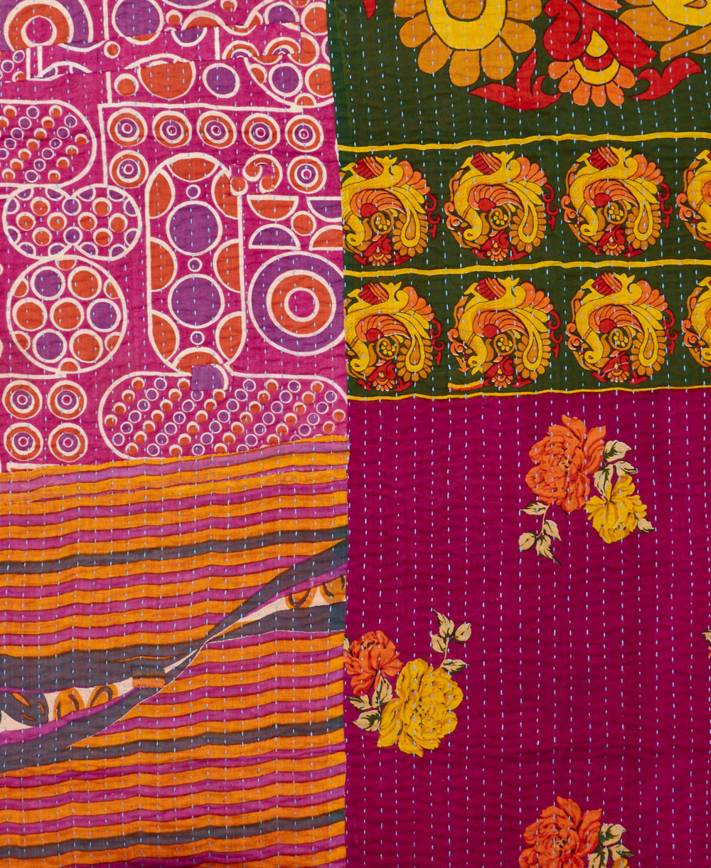 Kantha quilt throw made of recycled vintage saris