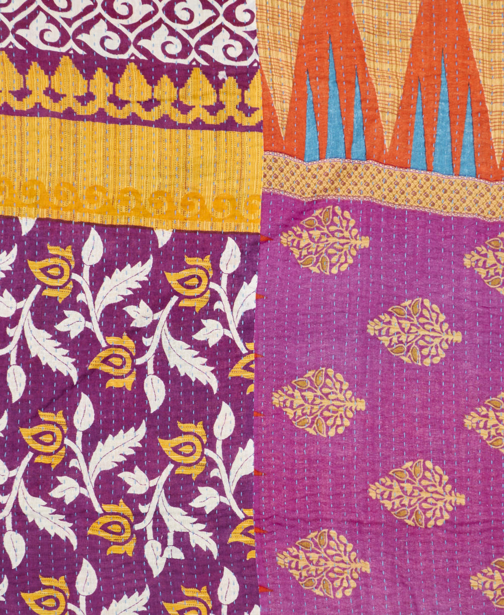 Kantha quilt throw made of recycled vintage saris
