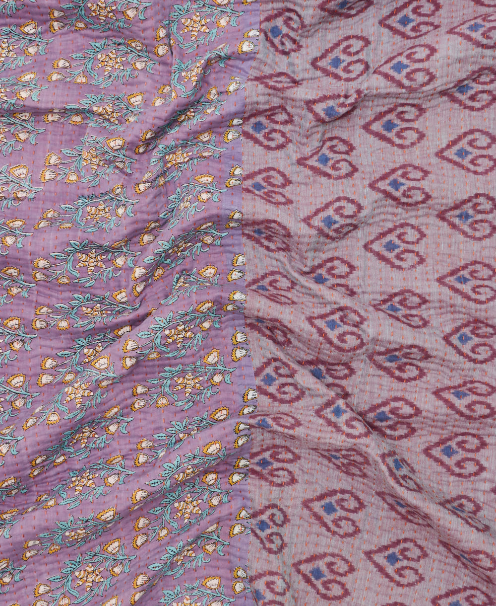 Kantha quilt throw featuring traditional kantha hand stitching