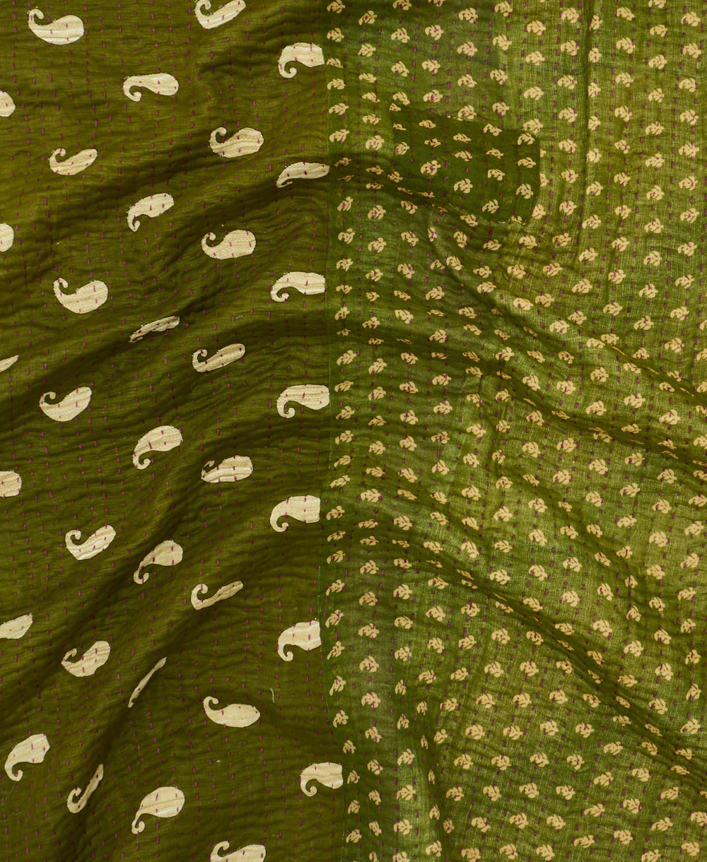 Kantha quilt throw featuring traditional kantha hand stitching