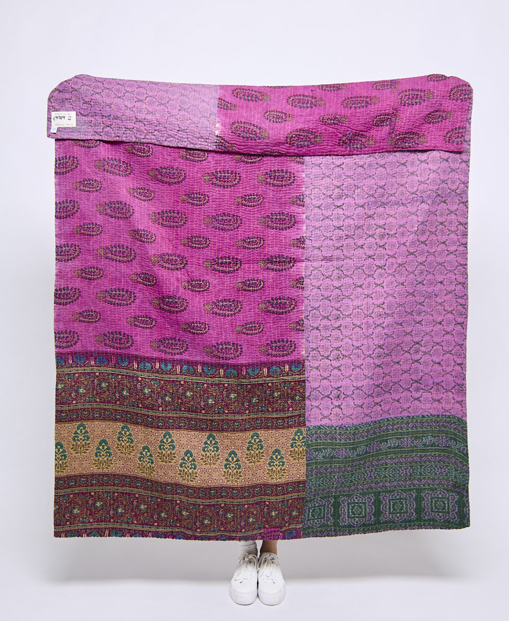 Artisan made kantha quilt throw