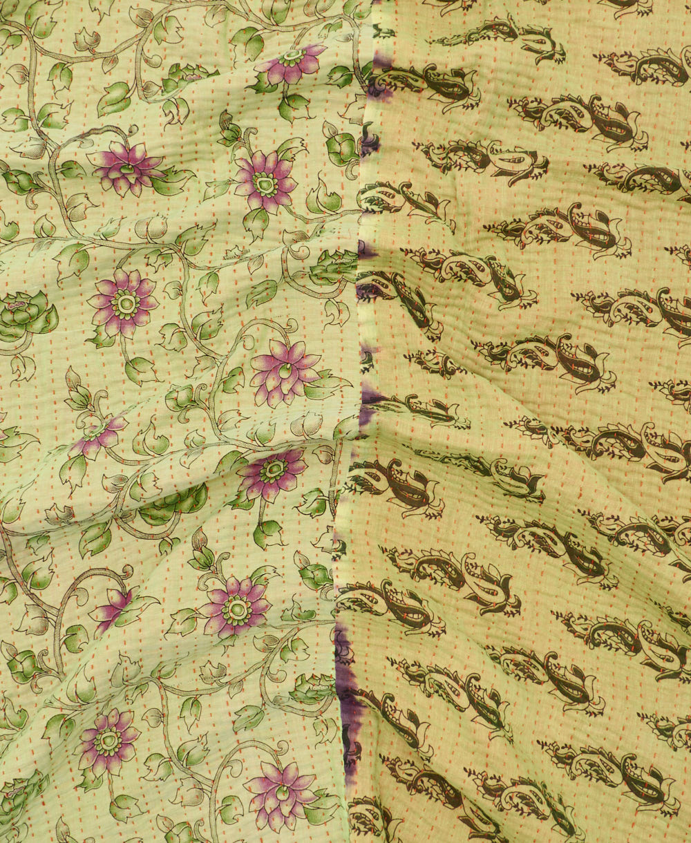 Kantha quilt throw featuring traditional kantha hand stitching