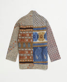 open front quilted jacket made from upcycled saris by artisans in India
