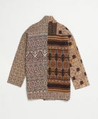 open front quilted jacket made from upcycled saris by artisans in India