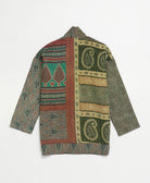 open front quilted jacket made from upcycled saris by artisans in India