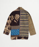 open front quilted jacket made from upcycled saris by artisans in India