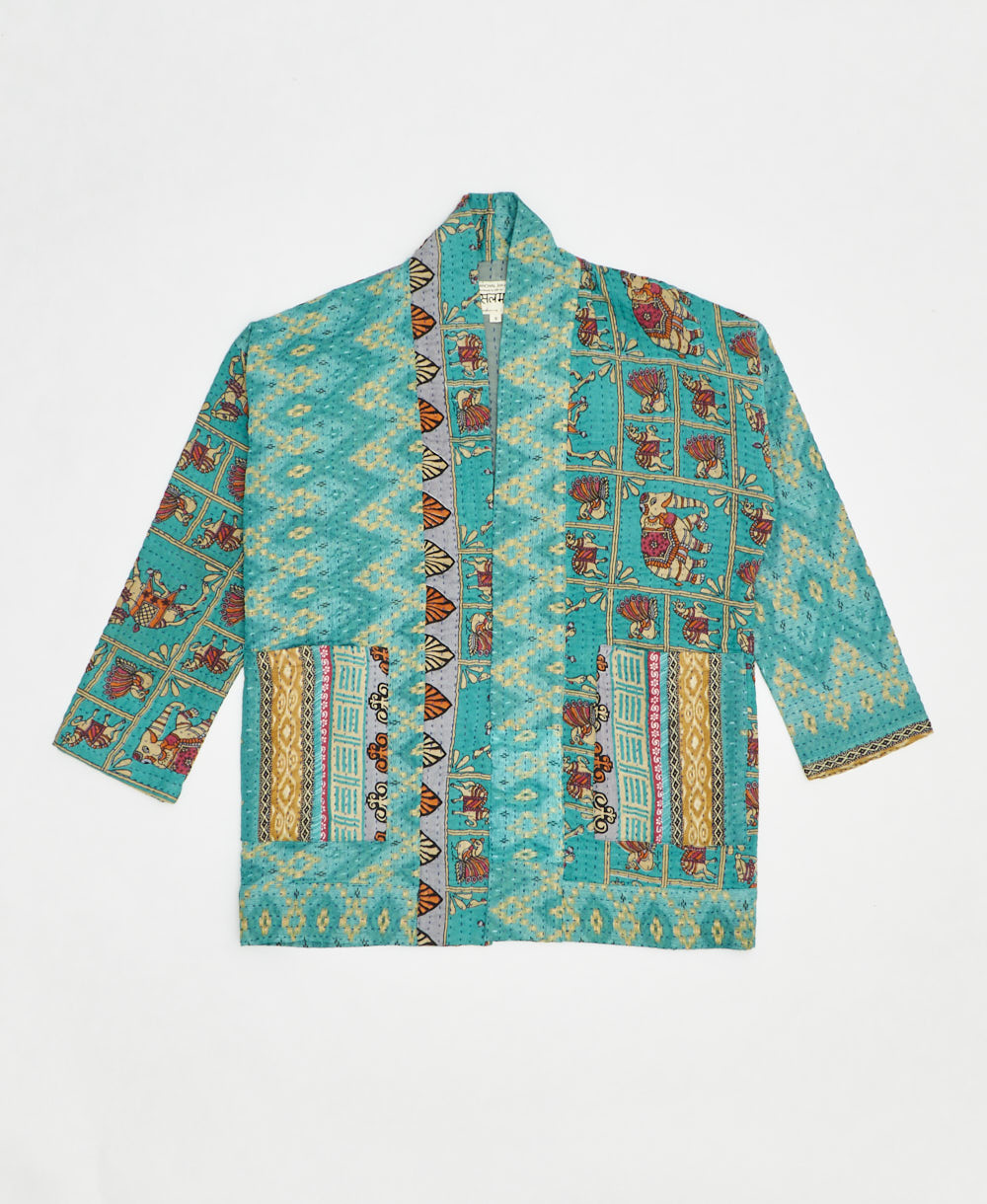 handmade open front cocoon quilted jacket
