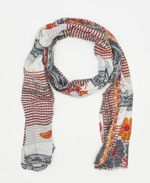 one-of-a-kind orange,red, and white abstract print vintage kantha scarf perfect
for all seasons