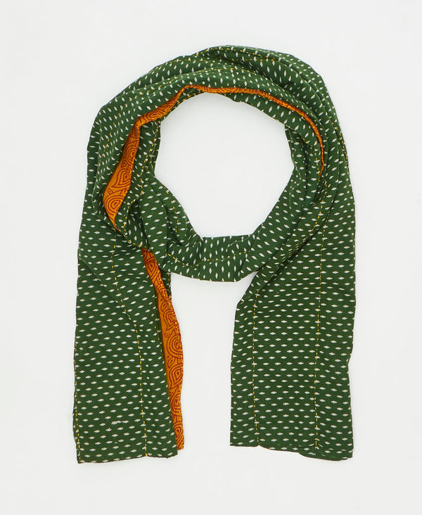 one-of-a-kind green and white dot print vintage kantha scarf perfect
for all seasons