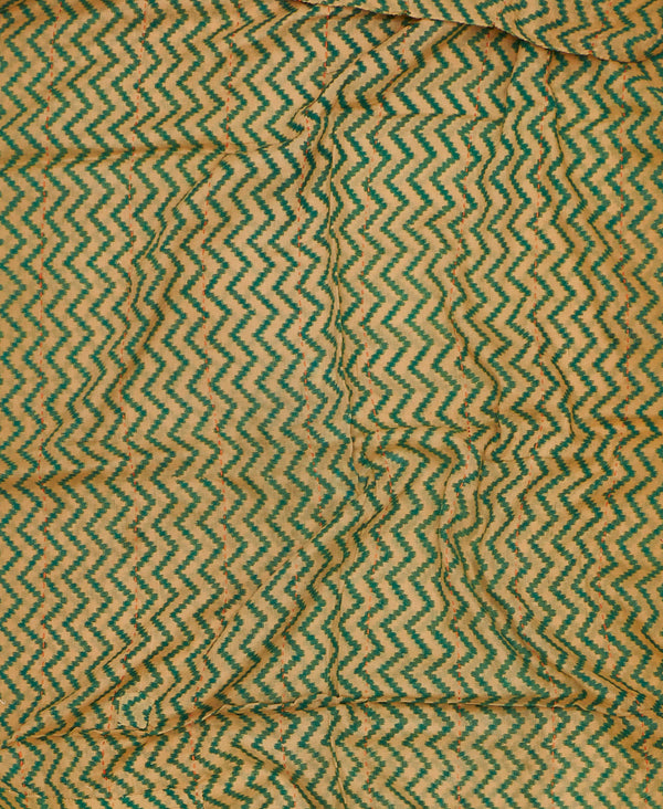 Handmade green and tan chevron vintage kantha scarf