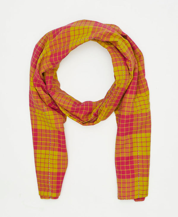 one-of-a-kind pink and yellow plaid print vintage kantha scarf perfect
for all seasons