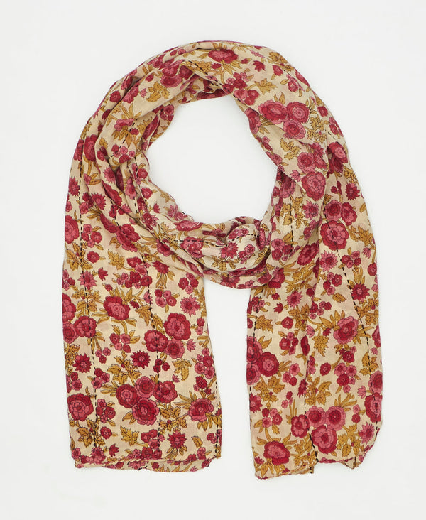 one-of-a-kind red and pink floral print vintage kantha scarf perfect
for all seasons