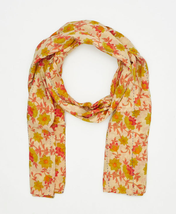 one-of-a-kind coral and green floral print vintage kantha scarf perfect
for all seasons