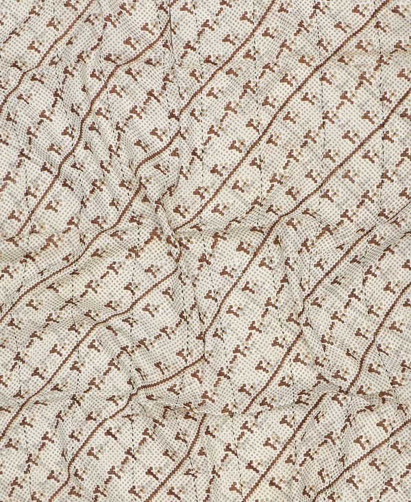 Handmade grey and brown abstract print vintage kantha scarf