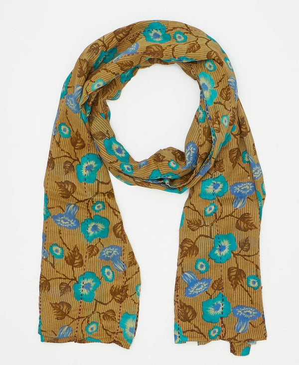 one-of-a-kind blue and brown floral print vintage kantha scarf perfect
for all seasons