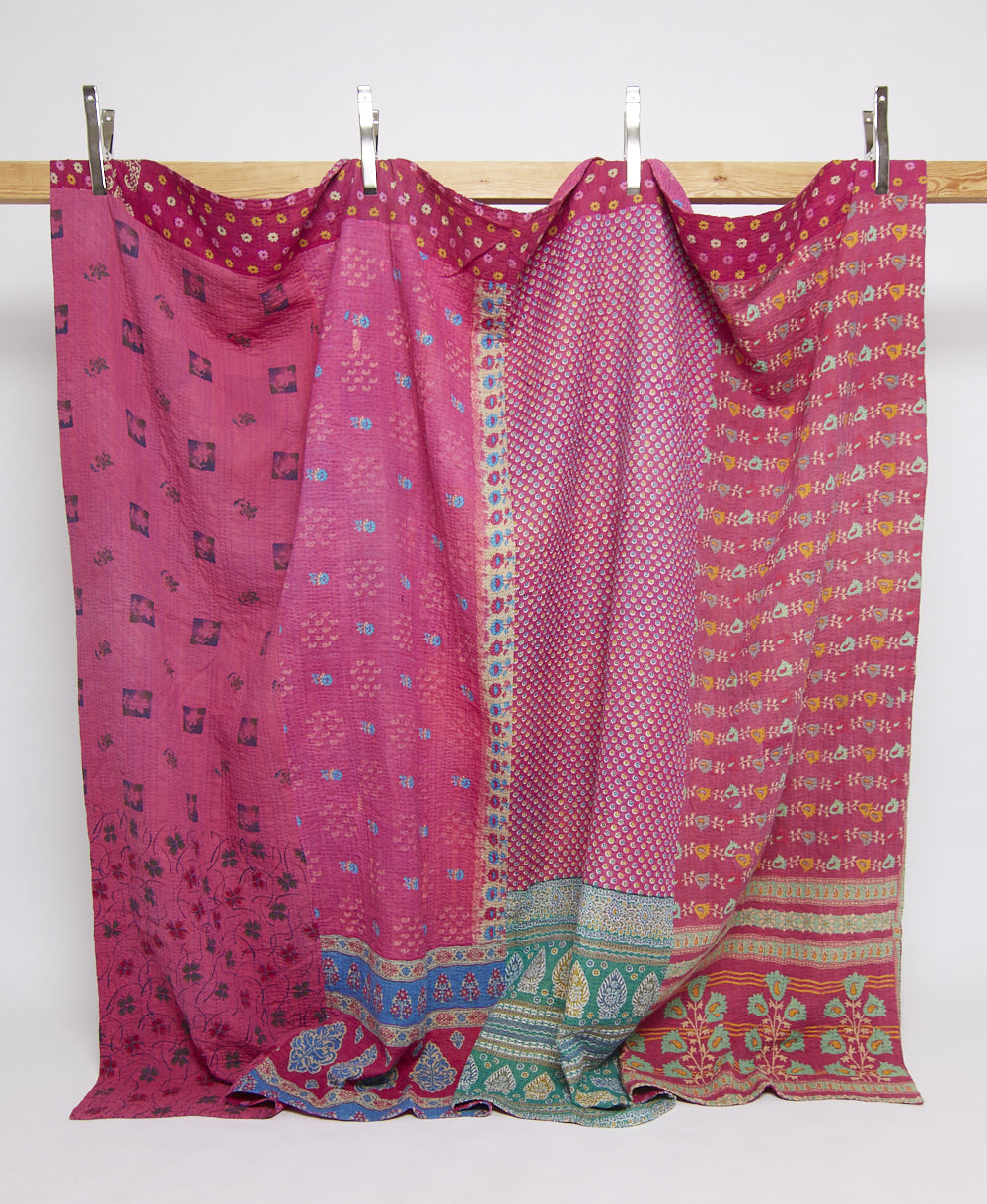 king kantha quilt in a bold pattern handmade in India