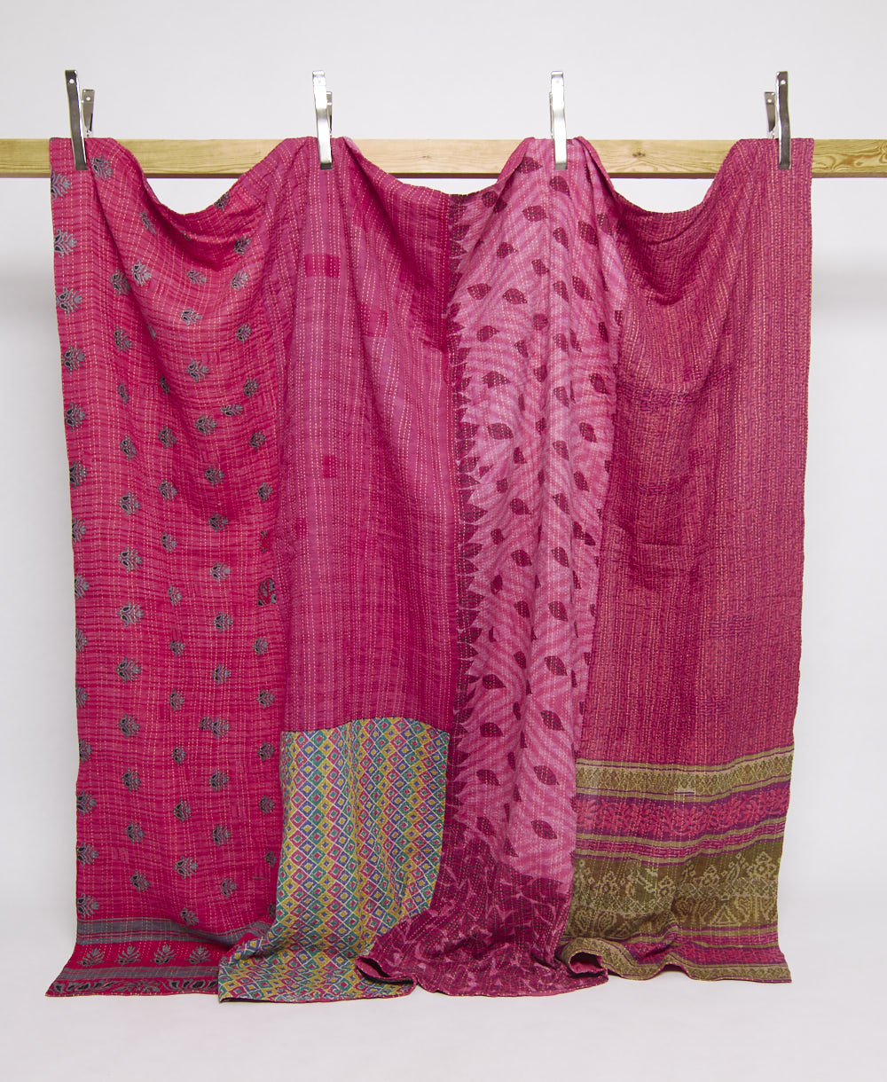 king kantha quilt in a bold pattern handmade in India