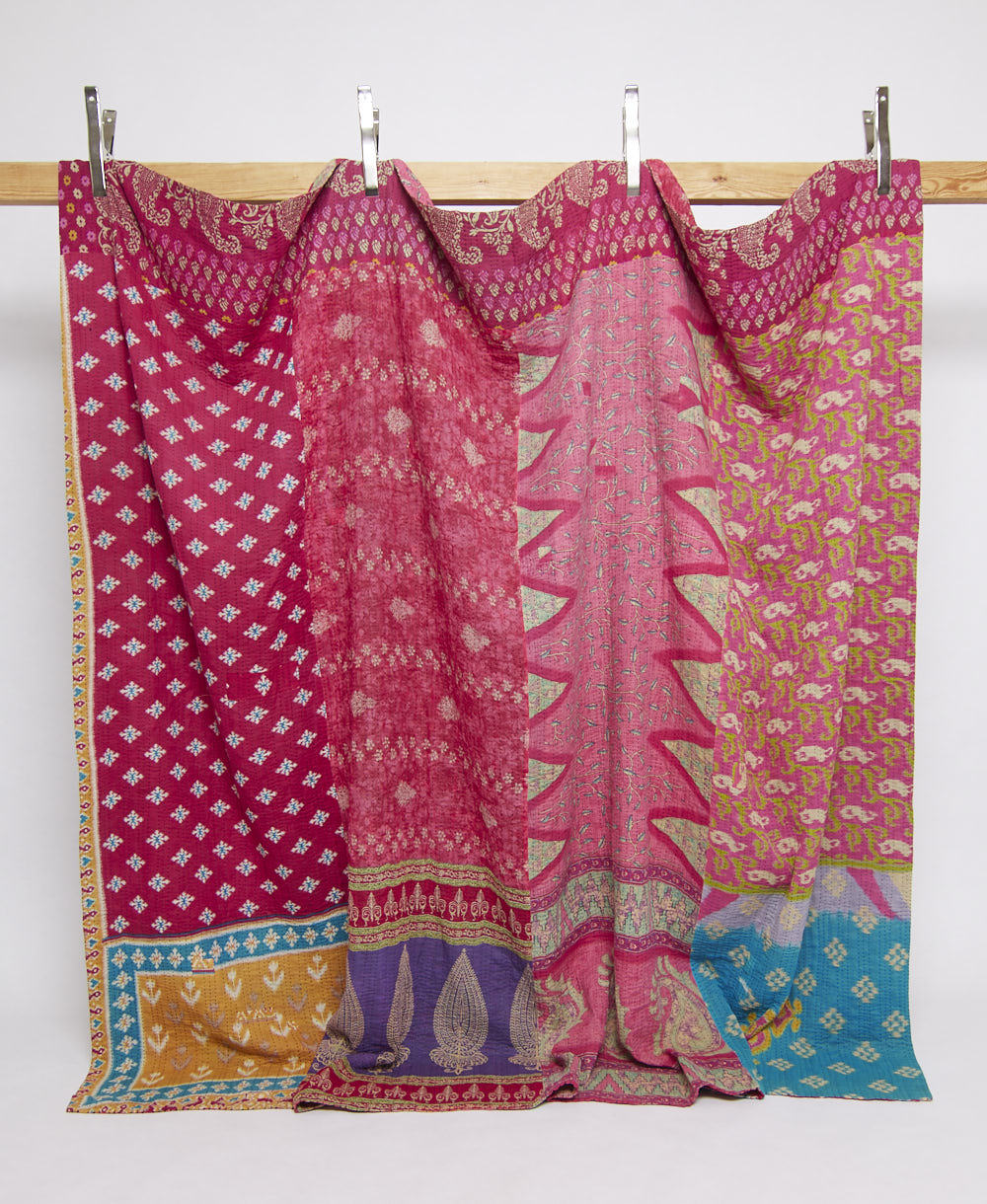 king kantha quilt in a bold pattern handmade in India