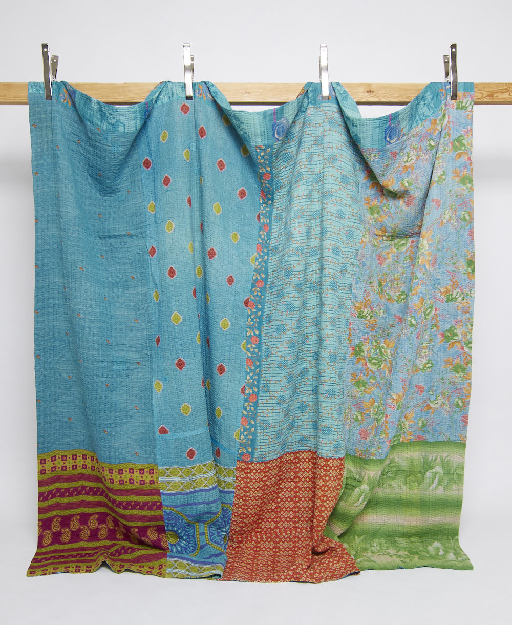 king kantha quilt in a bold pattern handmade in India