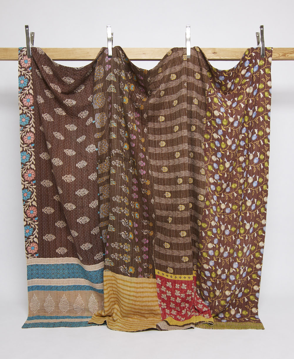 king kantha quilt in a bold pattern handmade in India